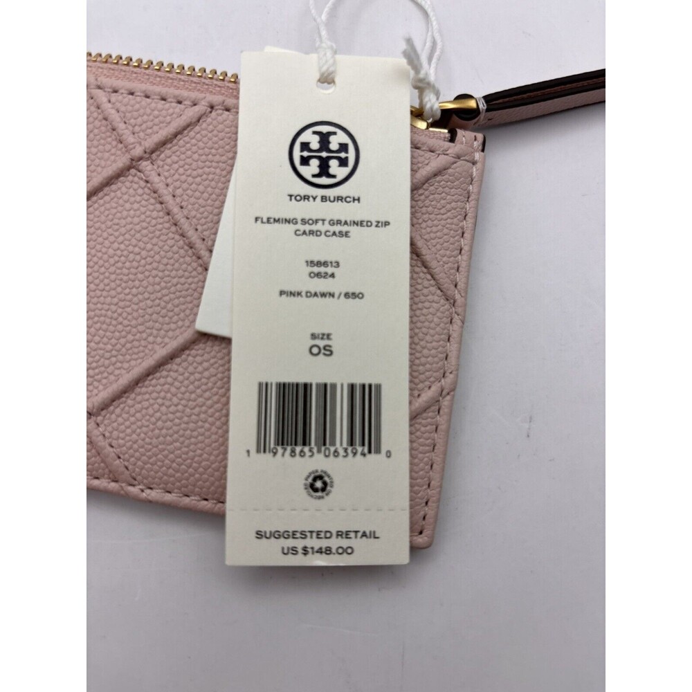 Tory Burch fleming soft grained zip card case Color Pink Dawn New w/tag $148 - Picture 4 of 4